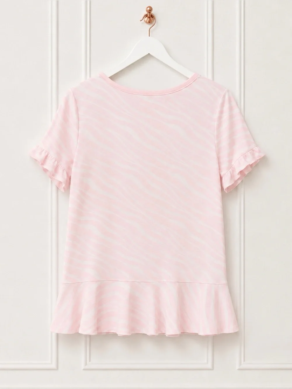Kate Spade Womens Small Pink Zebra Print Ruffle Coquette Balletcore T Shirt Top